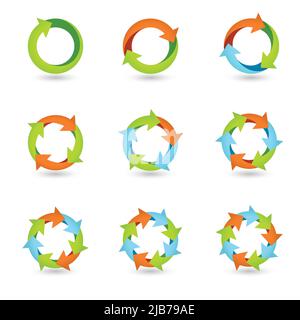 Kreis runde farbige Symbole Set Schleife Zyklus wiederholen Redo Zeichen isoliert Vektor-Illustration Stock Vektor