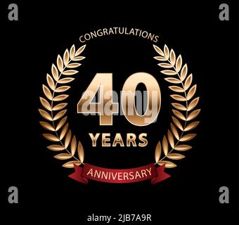 40 Jahre goldener Lorbeerkranz zum Jubiläum. Logo zur Jubiläumsfeier. Vektorgrafik kann bearbeitet werden Stock Vektor