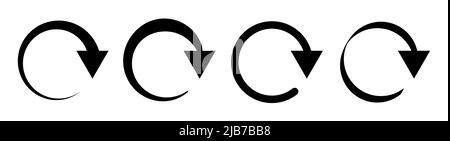 Symbol für kreisförmige Pfeile. Satz von schwarzen kreisförmigen Pfeilen auf weißem Hintergrund isoliert. Vektorgrafik. Stock Vektor