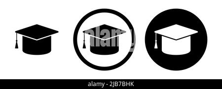 Satz von Bildungssymbolen. Bildungssymbol auf weißem Hintergrund isoliert. Vektorgrafik. Symbol für Studenten-Obergrenze festgelegt. Symbol für Graduierungskappe gesetzt. Stock Vektor