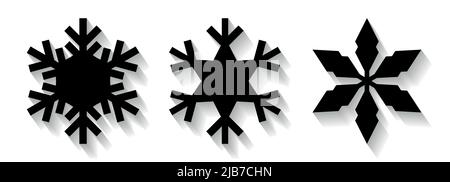 Set von Schneeflocke Symbol isoliert auf weißem Hintergrund. Black Snowflake Icon Set. Geometrische Formen. Vektorgrafik. Stock Vektor