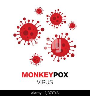 Rotes Virus Symbol monkeypox. Pockenvirus-Konzept. Vektorgrafik. Medizinisches Banner mit dem Monkeypox-Virus. Monkeypox-Virus auf weißem Hintergrund. Stock Vektor