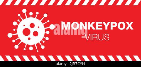Rotes Virus Symbol monkeypox. Pockenvirus-Konzept. Vektorgrafik. Medizinisches Banner mit dem Monkeypox-Virus. Monkeypox-Virus auf weißem Hintergrund. Stock Vektor
