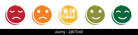 Satz von Bewertungsemotionsgesichtern. Flaches Icon-Design. Eine Reihe von lächelnden Emotionen. Stock Vektor