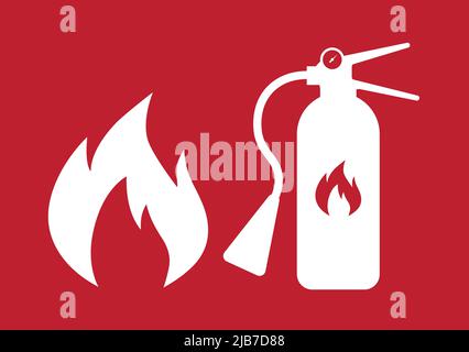 Schild Feuerlöscher auf rotem Hintergrund Stock Vektor