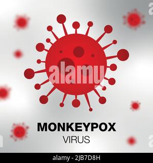 Rotes Virus Symbol monkeypox. Pockenvirus-Konzept. Vektorgrafik. Medizinisches Banner mit dem Monkeypox-Virus. Monkeypox-Virus auf weißem Hintergrund. Stock Vektor
