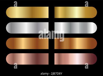 Satz von Gold Silber und Bronze Gradienten. Gold, Silber, Bronze, Kupferfolie Gradation Hintergrund gesetzt. Vector Metallic Gradient Kollektion. Stock Vektor