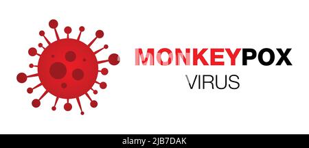 Rotes Virus Symbol monkeypox. Pockenvirus-Konzept. Vektorgrafik. Medizinisches Banner mit dem Monkeypox-Virus. Monkeypox-Virus auf weißem Hintergrund. Stock Vektor