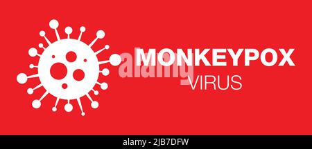 Rotes Virus Symbol monkeypox. Pockenvirus-Konzept. Vektorgrafik. Medizinisches Banner mit dem Monkeypox-Virus. Monkeypox-Virus auf weißem Hintergrund. Stock Vektor