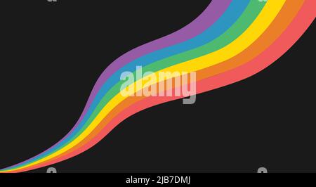 Breit winkende, regenbogenfarbene Fahne oder Banner auf dunklem Hintergrund, Vektorgrafik Stock Vektor