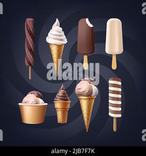 Vector Set von verschiedenen Eiscreme isoliert auf blauem Hintergrund Stock Vektor