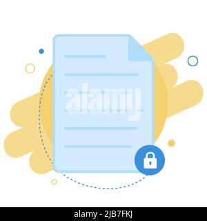 Papierlistendokument mit Sperre. Datenschutzkonzept für personenbezogene Daten. Vektor flach Cartoon Grafik Design Illustration Stock Vektor