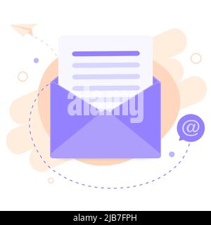 Öffnen Sie den Umschlag mit einem Dokument. Neuer Brief. E-Mail-Marketing. Mail flaches Symbol. Vektorgrafik Stock Vektor