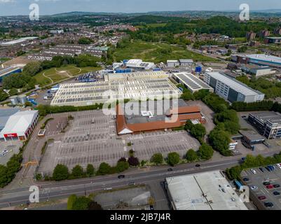 Luftaufnahme des inzwischen verlassenen Gebäudes Sainsburys Supermarket Hanley Stoke auf Trent Staffordshire Stockfoto