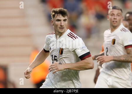 Brüssel, Belgien. 03.. Juni 2022. Der belgische Thomas Meunier, aufgenommen während eines Fußballspiels zwischen der belgischen Nationalmannschaft der Roten Teufel und den Niederlanden, am Freitag, den 03. Juni 2022 in Brüssel, dem ersten Spiel (von sechs) in der Nations League A-Gruppenphase. BELGA FOTO BRUNO FAHY Quelle: Belga Nachrichtenagentur/Alamy Live News Stockfoto