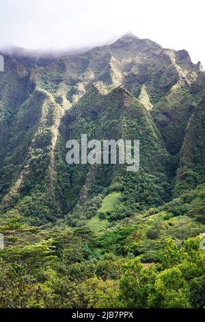 Steile vulkanische Berge von Oahu, Hawaii Stockfoto