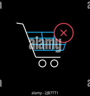 Warenkorb mit Kreuzschild isoliert auf dem schwarzen. Einfaches Symbol zum Abbrechen oder Löschen eines Kaufs. E-Commerce. Graph Symbol für Ihre Website-Design, Logo, ein Stock Vektor