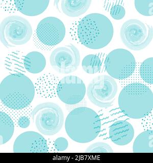 Aquarell-Muster mit Kreis-Kritzeleien in hellblauen Farben. Vorlage für abstraktes Doodle mit türkisfarbenem Vektor. Pastellfarben mit gepunktetem Muster auf Weiß Stock Vektor
