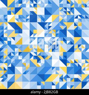 Trendiger abstrakter geometrischer Hintergrund mit blauen und gelben Dreiecken. Dekorative geometrische Formen nahtloses Muster in den Nationalfarben der Ukraine Stock Vektor