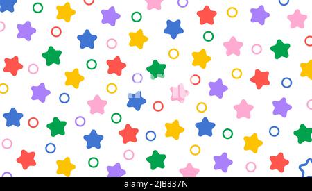 Einfache kindliche festliche Hintergrund mit bunten hellen niedlichen Sternen auf weiß. Kreative minimalistischen Stil Kunst Hintergrund. Lustige bunte Doodle Stock Vektor