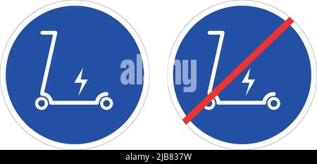 Vektorgrafik. Straßenschilder Symbole Elektroroller Symbol Verbotsschilder und Genehmigungsschilder Verkehrsgesetze. Stock Vektor