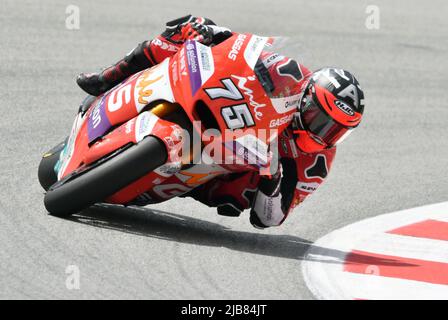 Barcelona, Spanien. 03.. Juni 2022. BARCELONA, SPANIEN - JUNI 03 GP ENERGY OF CATALUNYA-FREE PRACTICE 2 der Spanier Albert Arenas (75) vom INDE ASPAR TEAM Moto2 beim MotoGP of Catalunya FREE PRACTICE am Circuit de Barcelona-Catalunya am Moto2 03. Juni 2022 in Barcelona, Spanien. Kredit: Rosdemora/Alamy Live Nachrichten Stockfoto