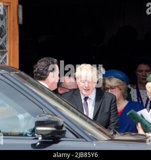 London, Großbritannien. 03/06/22 Boris Johnson, konservativer Premierminister verlässt die Guildhall nach dem Platinum Jubilee Thanks Giving Service Lunch im Guildhall für Königin Elizabeth II Stockfoto