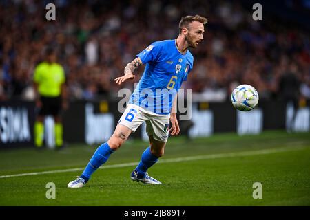 Foto LaPresse - Fabio Ferrari01 Giugno 2022 Londra, Gran Bretagna Sport Calcio Italia vs Argentina - FINALISSIMA 2022 - Finale Coppa dei Campioni CONMEBOL-UEFA - Stadio Wembley di Londra. Nella foto:Lazzari Photo LaPresse - Fabio Ferrari 01. Juni 2022 London, Großbritannien Sportfußball Italien gegen Argentinien - Finale Coppa dei Campioni CONMEBOL-UEFA - Wembley Stadium of Londra. Im Bild:Lazzari Stockfoto