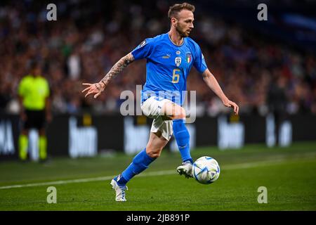 Foto LaPresse - Fabio Ferrari01 Giugno 2022 Londra, Gran Bretagna Sport Calcio Italia vs Argentina - FINALISSIMA 2022 - Finale Coppa dei Campioni CONMEBOL-UEFA - Stadio Wembley di Londra. Nella foto:Lazzari Photo LaPresse - Fabio Ferrari 01. Juni 2022 London, Großbritannien Sportfußball Italien gegen Argentinien - Finale Coppa dei Campioni CONMEBOL-UEFA - Wembley Stadium of Londra. Im Bild:Lazzari Stockfoto