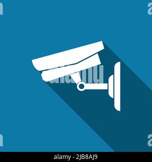 CCTV-Kamera isoliert auf weißem Hintergrund mit langen Schatten schwarz, einfache Design-Stil.Vektor-Illustration Stock Vektor