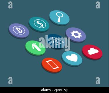 Warnschilder und soziale Symbole mit langen Schatten gesetzt.Symbole im Alltag verwendet. Anwendungsvektor Illustrator Stock Vektor