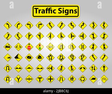 Setzen Sie WarnungVerkehrszeichen, Verbotssymbolzeichen auf weißem Hintergrund isolieren Stock Vektor