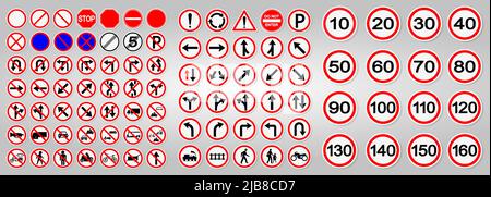 Setzen WarnungVerkehrszeichen, Verbot, Warnung roter Kreis Symbol Zeichen Stock Vektor