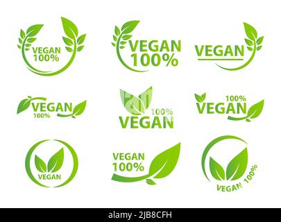 Vegan Icon Bio Ökologie Bio, Logos Label Tag grünes Blatt Stock Vektor