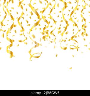 Party goldene Konfetti-Streamer. Lametta Spirale und verdrehtes hängendes Band. Vektorgrafik Stock Vektor