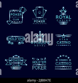 Vintage Neon Hipster Poker Club und Casino Schilder. Royal Glücksspiel Spiel, Risiko und Chance, Vektor-Illustration Stock Vektor