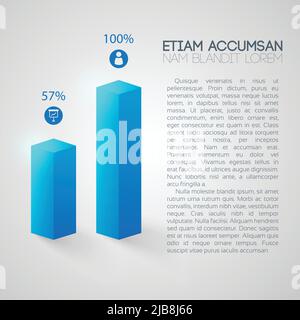 Web-Infografik abstrakte Präsentation mit zwei blauen quadratischen Spalten Business-Symbole Text und Prozentsatz isoliert Vektor-Illustration Stock Vektor