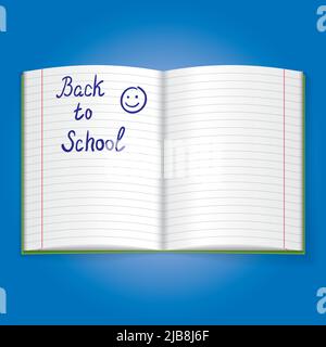 Realistisches Objekt-Symbol mit Schulübungsbuch isoliert auf blauem Hintergrund Vektor-Illustration Stock Vektor