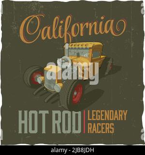 Kalifornische legendäre Rennfahrer-Poster mit Design für T-Shirt-Vektor-Illustration Stock Vektor