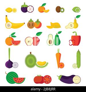 Obst und Gemüse flach isoliert Symbole gesetzt Stock Vektor