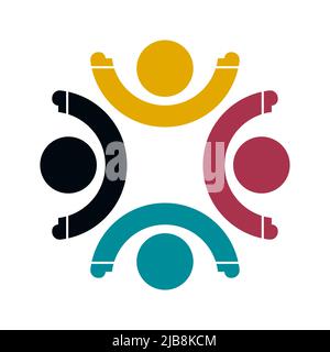 Gruppe vier Personen Logo Handshake in einem Kreis, Teamwork Icon.Vector Illustrator Stock Vektor