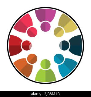 Vektor-Grafik-Gruppe Verbindung Logo.Acht Menschen im Kreis.Logo Team arbeiten, Vektor-Illustration Stock Vektor