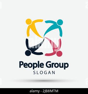 Gruppe vier Personen Logo Handshake in einem Kreis, Teamwork-Symbol, Vektor-Illustration Stock Vektor