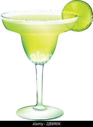 Margarita realistischer Cocktail aus Glas mit Limettenscheibe isoliert auf weißem Hintergrund Vektorgrafik Stock Vektor