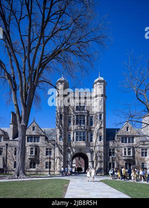 Studenten am Abschlusstag in der Rechtsschule Quadrangle, University of Michigan, Ann Arbor, Michigan, USA Stockfoto