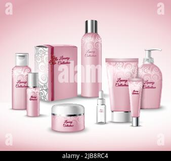 Realistische 3D Luxus-Kollektion Kosmetik Gesicht Beauty Care Produkte Packages Set Vektor Illustration Stock Vektor