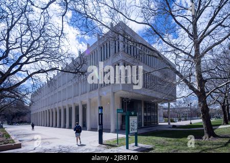 The Prentis Building, 1964, von Yamasaki, Campus der Wayne State University, Detroit, Michigan, USA Stockfoto