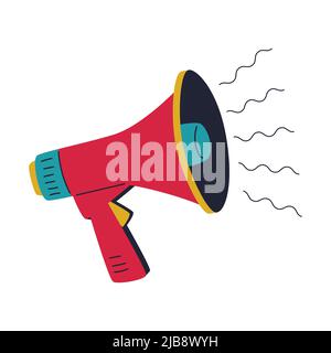Megaphon-Lautsprecher, ein Audio-Horn. Symbol für Nachrichten, Werbung, Ankündigung. Einfache, flache Vektorgrafik auf weißem Hintergrund isoliert. Stock Vektor