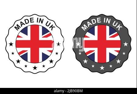 Set aus Made in UK Siegel, Produkt-Tag-Etikett Zeichen, Aufkleber Qualität Stempel Vektor Illustration . Stock Vektor
