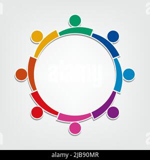 Gruppe von acht Personen Logo in einem Kreis.Personen Teamarbeit Holding Stock Vektor